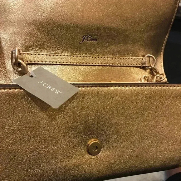 NWT J. Crew Convertible Wallet Bag Metallic Leather w/Chainlink Shoulder Strap - Picture 7 of 11
